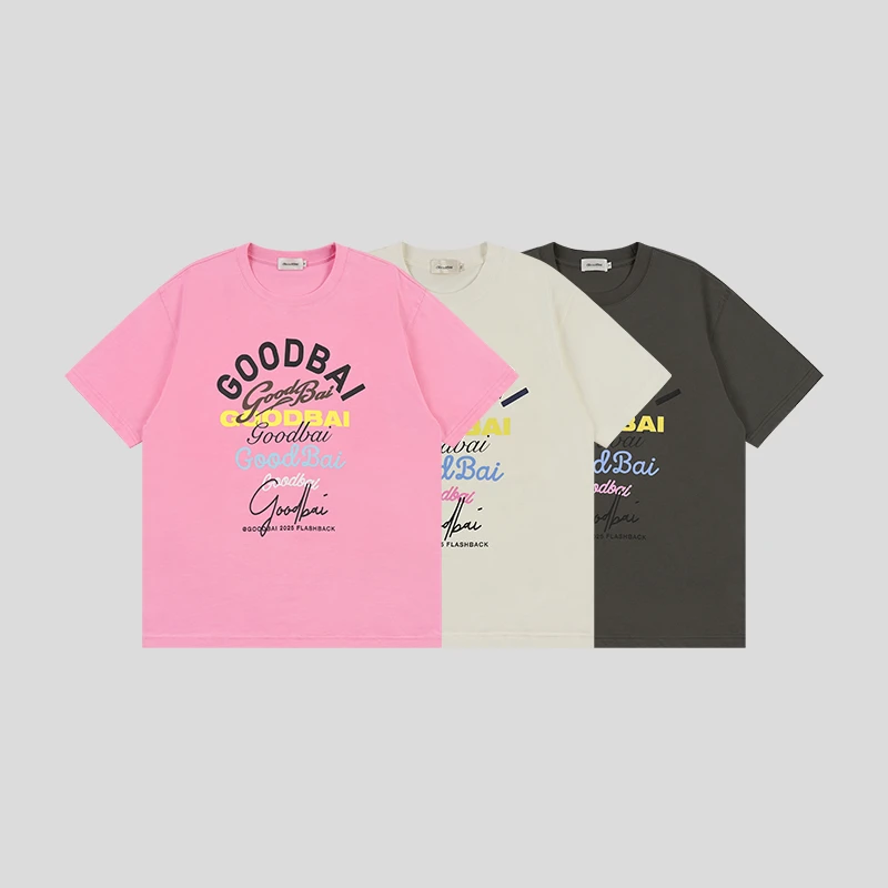 GOODBAI 组合logo多色印花圆领oversize短袖T恤