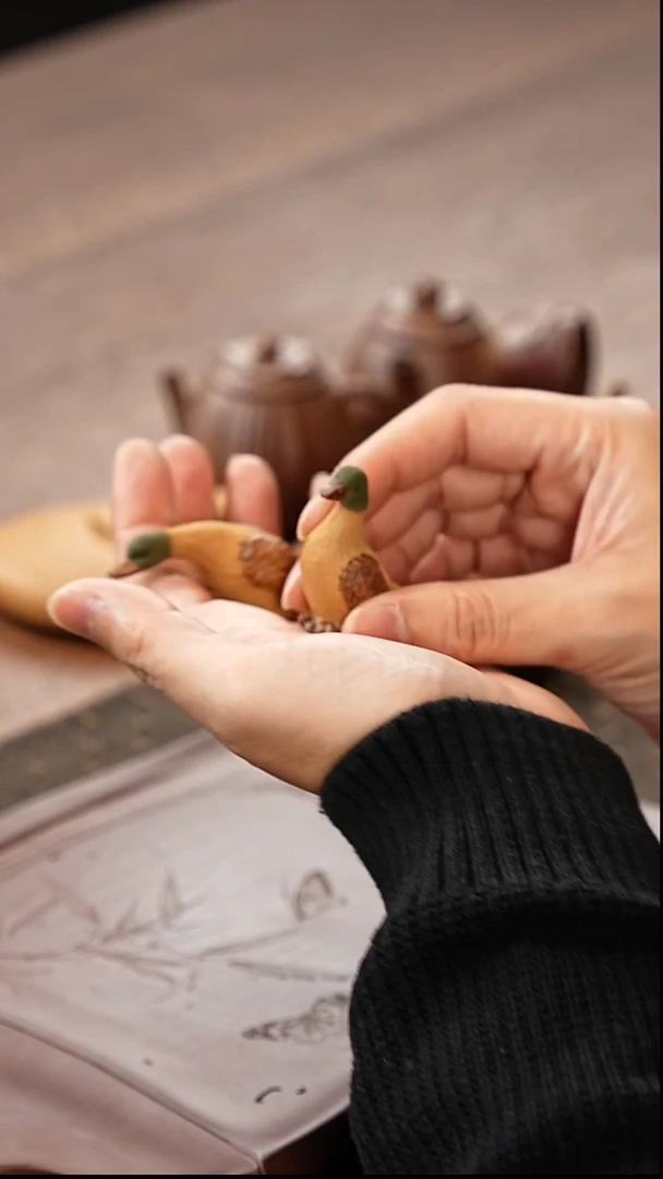 茶壶紫砂一对鸭子茶宠新