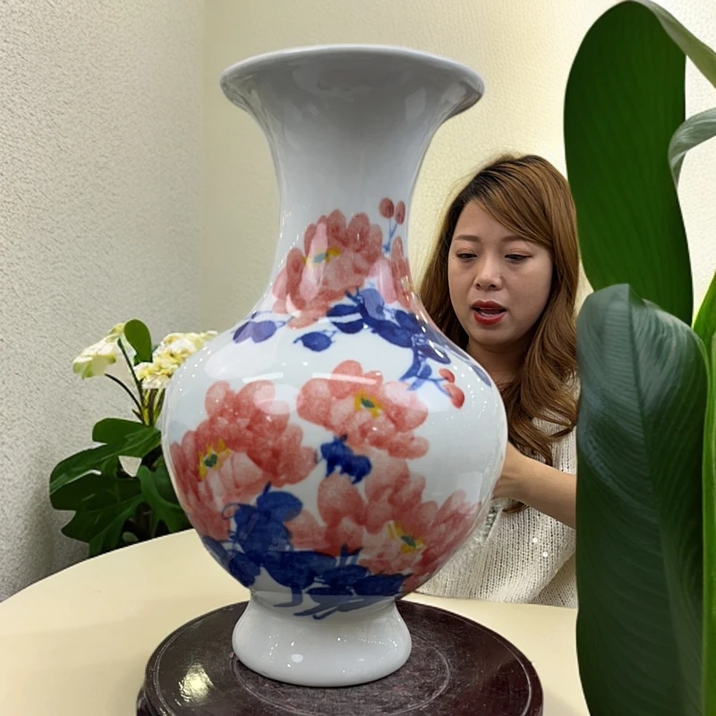 景德镇高温陶瓷摆件花瓶  牡丹瓶