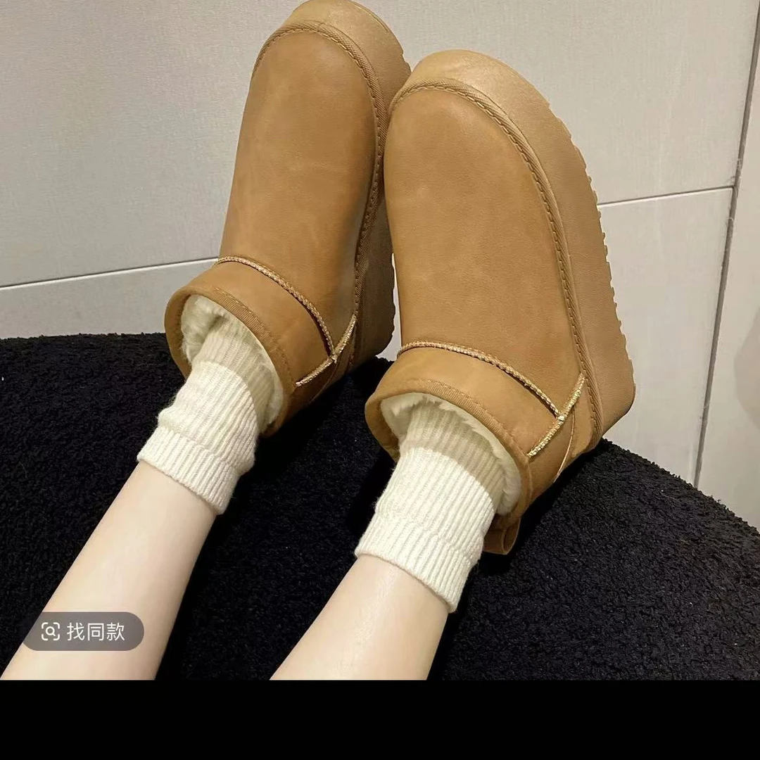 加绒加厚厚底雪地棉鞋子