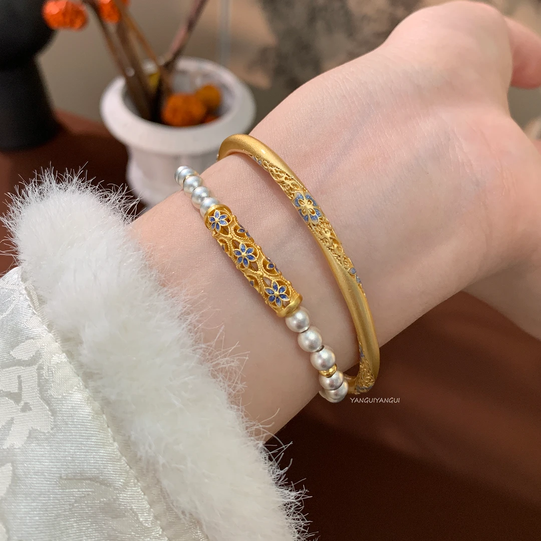 足银珐琅手链 燕归yangui“辞秋诗”足银999银珠手链