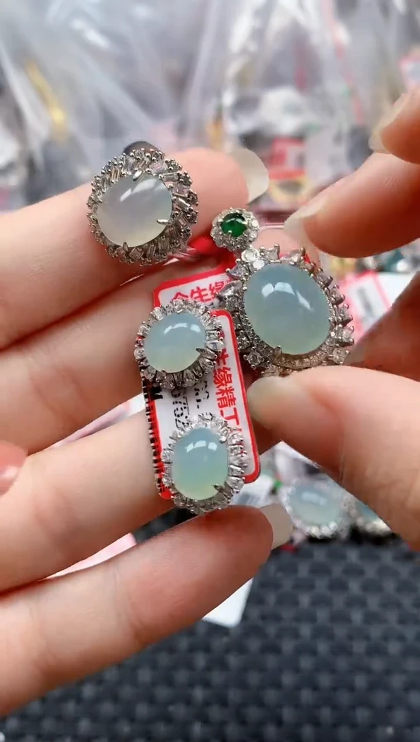 银S925镶嵌戒指翡翠天然A货缅甸翡翠