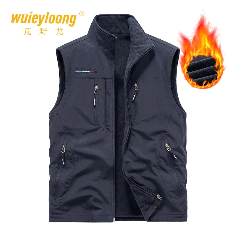 双面马甲秋冬口袋男士休闲立领保暖坎肩加绒加厚工装背心无袖外套