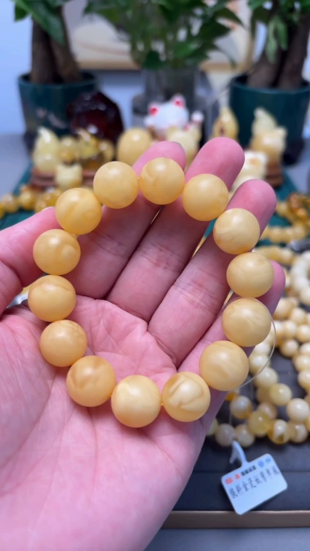 手串琥珀未镶嵌p29小年份香珀白花手串 27.93克 15mm