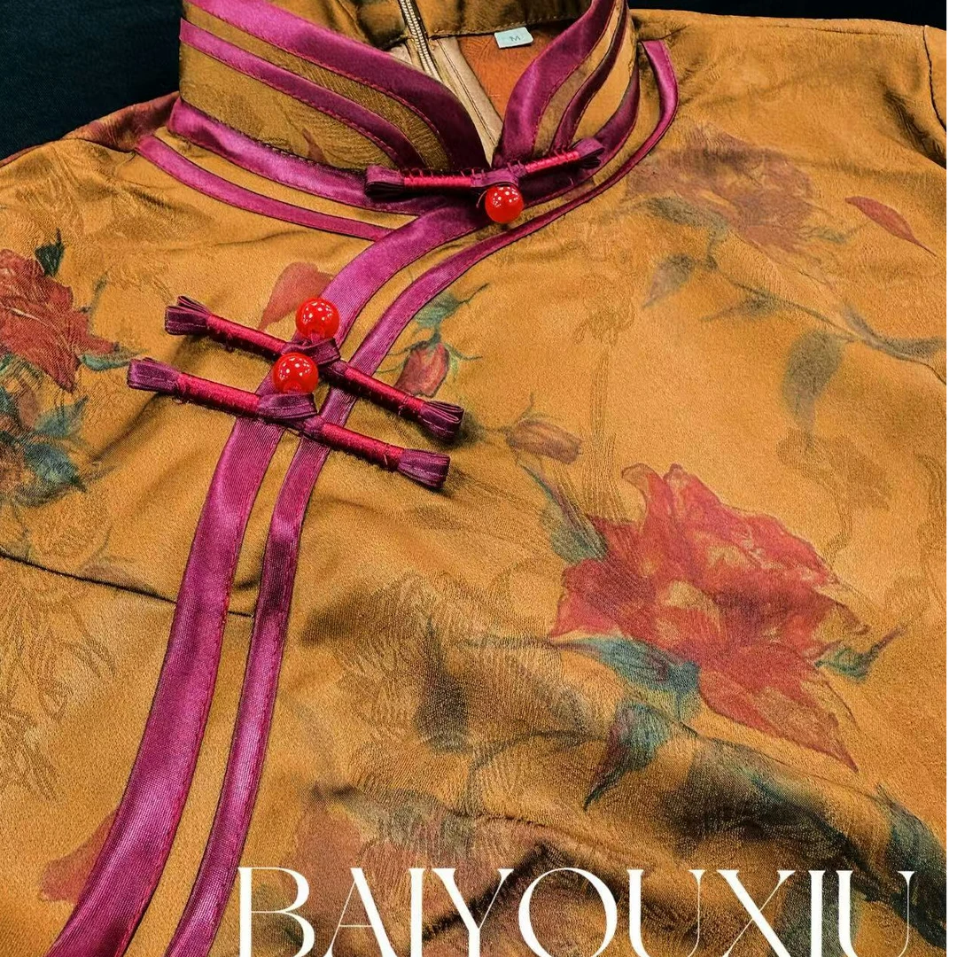 白幼秀新款2025复古时尚优雅中式立领港风款旗袍中国风旗袍5547