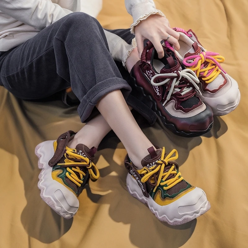 2025春夏新款透气网面拼色单鞋丑萌大头老爹鞋设计款女鞋