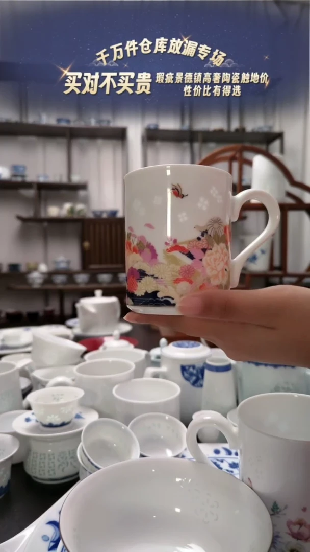 【闪购商品】瓷花镜马克杯一个景德镇