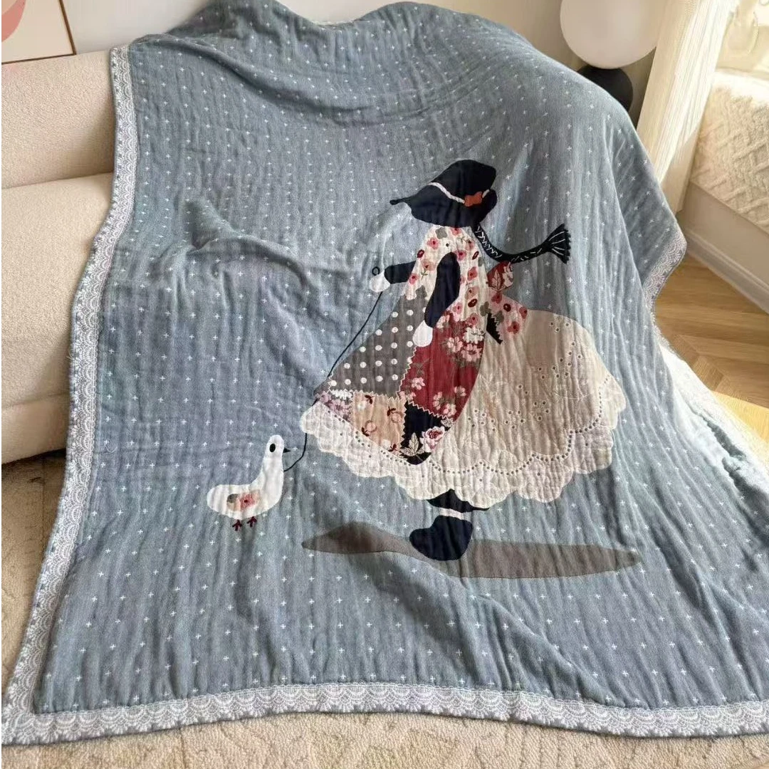 【阿布女孩】200/230全棉4层水洗棉纱布毯四季床盖