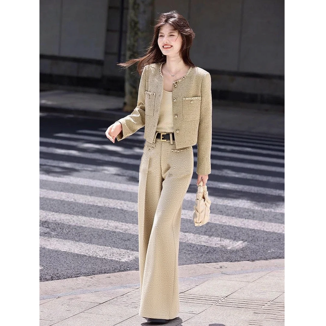 〈纪朵研〉1348秋装常规款外套女炸街职业单排扣减龄套装