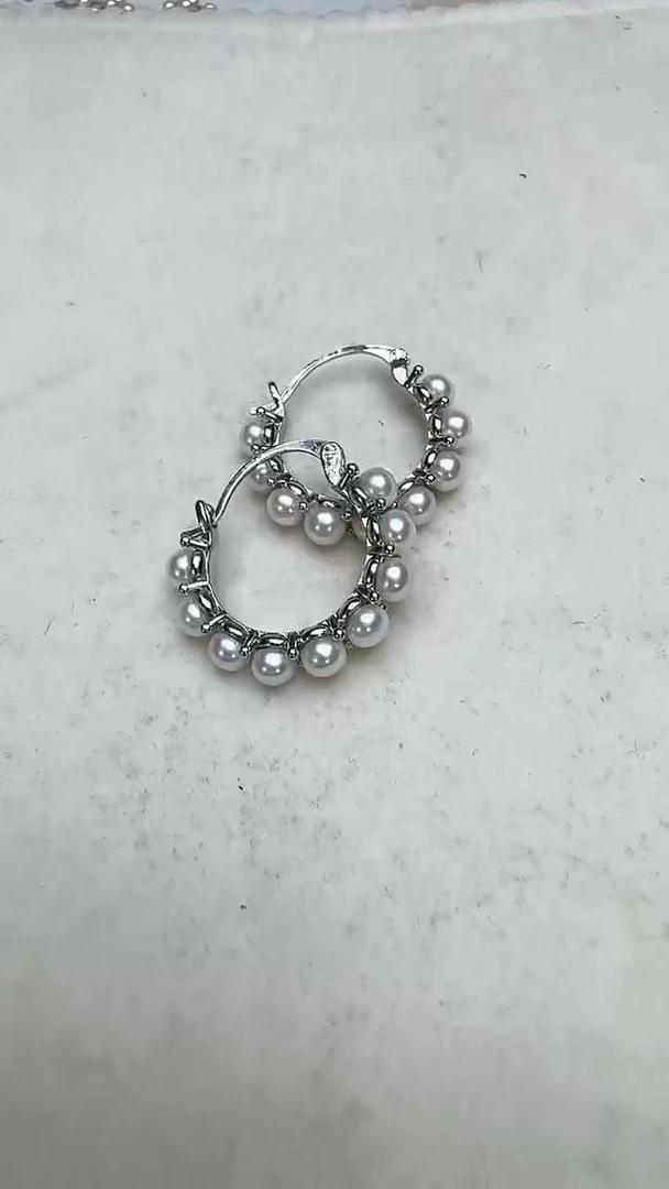 【闪购商品】淡水珍珠耳饰合金银色甜甜圈