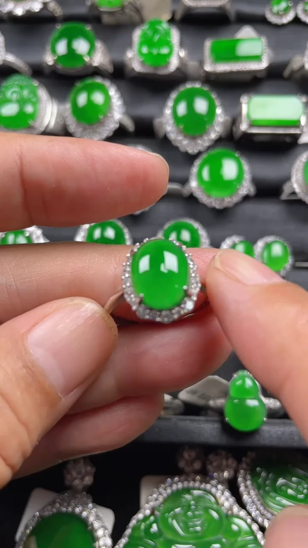 银S925镶嵌戒指翡翠翡翠