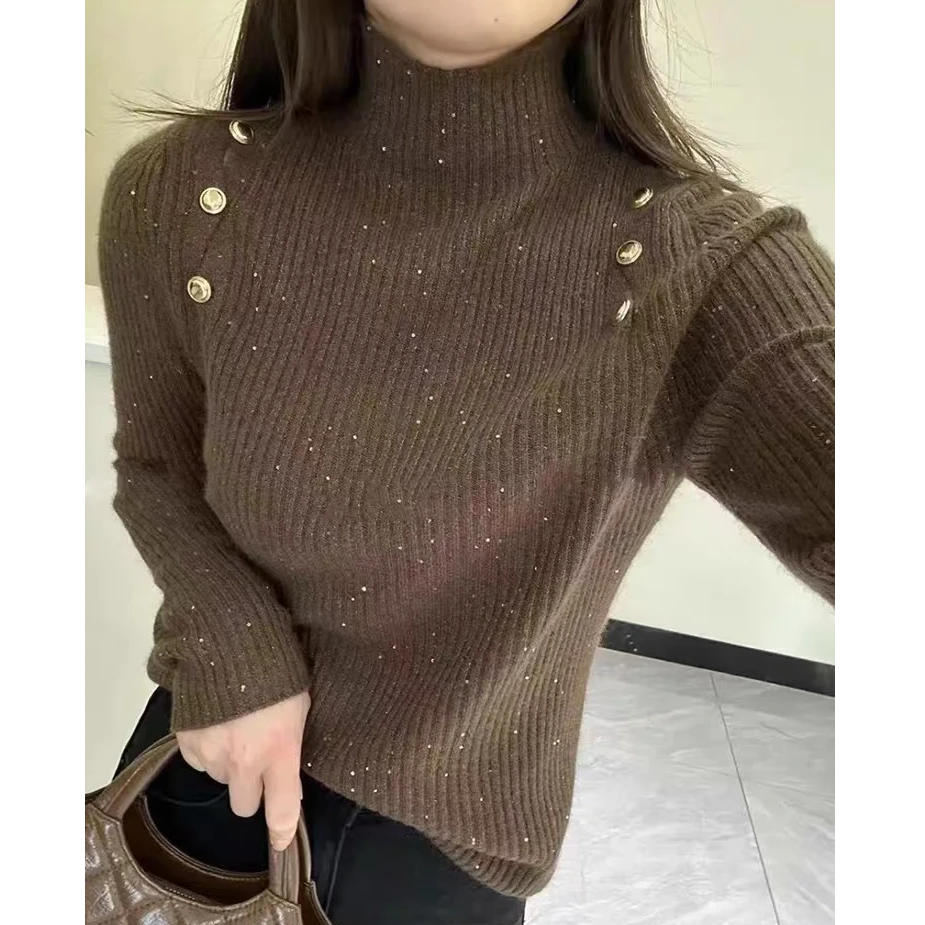 超美亮丝半高领打底针织毛衣秋冬新款软糯百搭时尚显瘦内搭打底衫