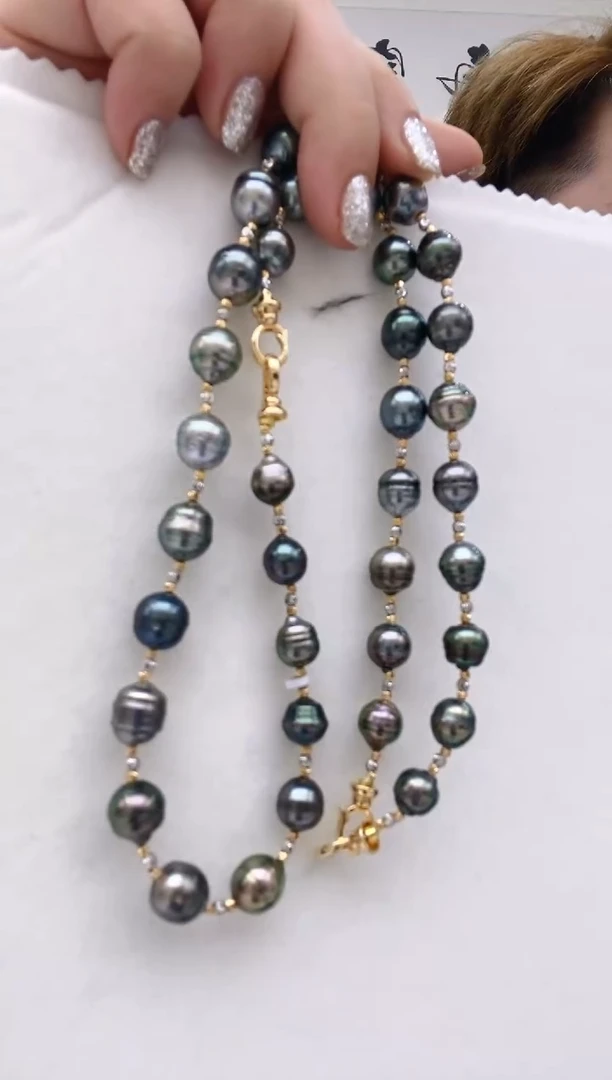 银S925镶嵌海水珍珠套装48 8-11mm