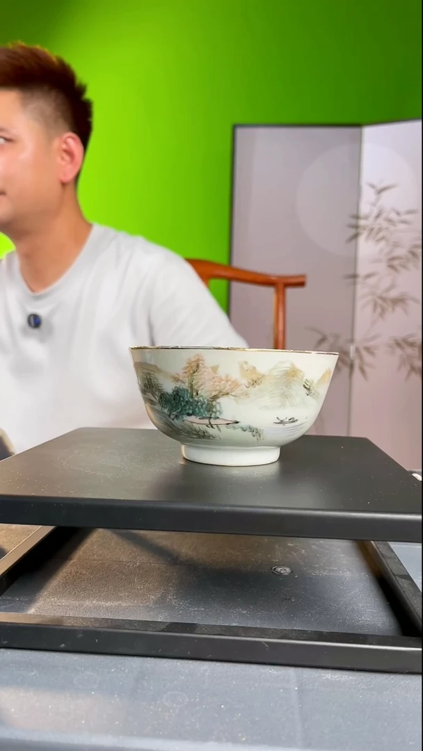 当代柴**器山水碗一支