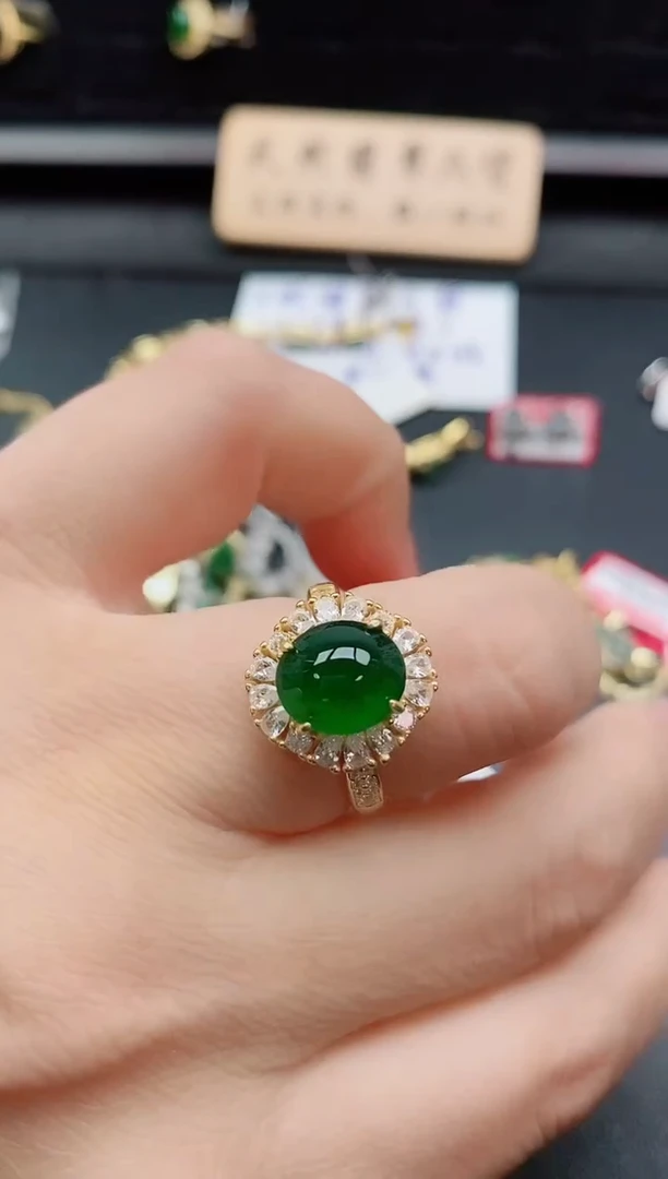 银S925镶嵌戒指翡翠1