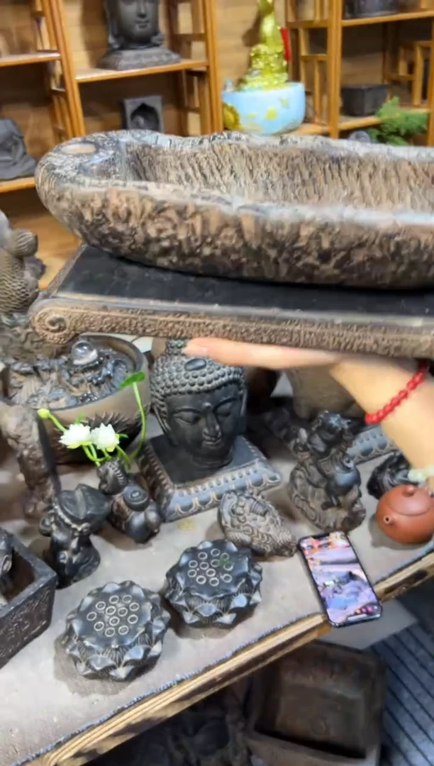 陶土牛槽盆+大江枫底座