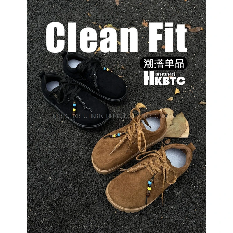 HKBTCstreet trendy串珠休闲厚底增高系带乐福鞋百搭潮流勃肯鞋男