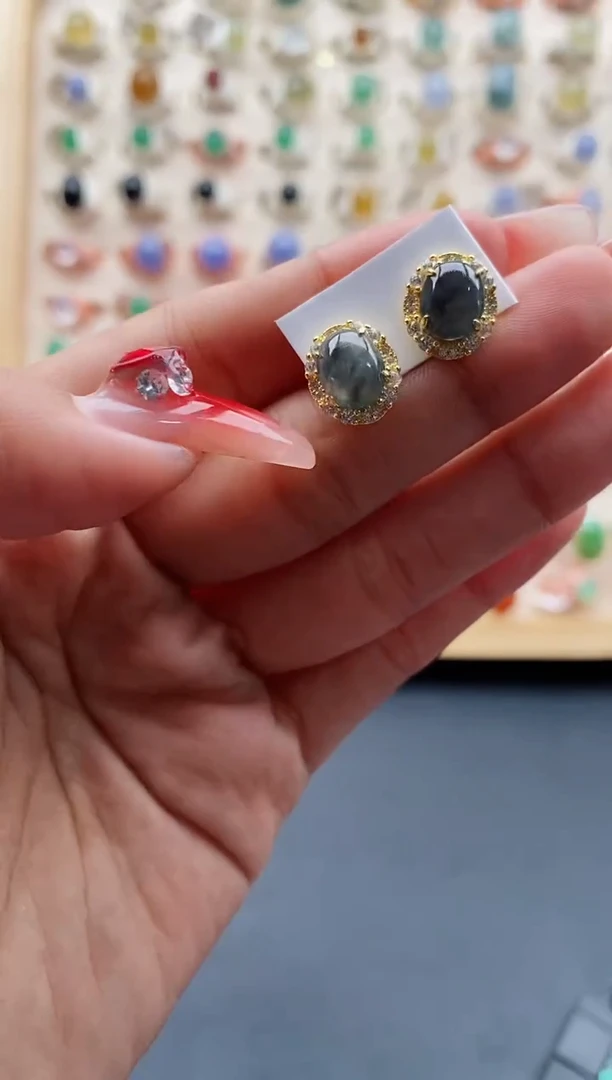 【闪购商品】翡翠耳饰银S925镶嵌缅甸天然A货翡翠333  7-8