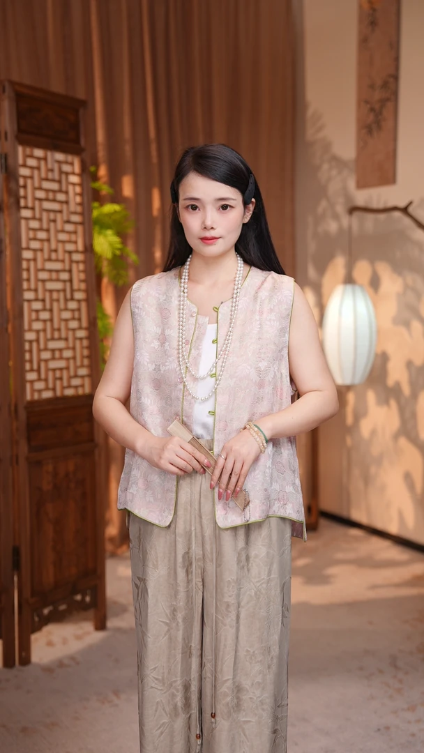 【云裳】常规马夹圆领上衣透气唐装文艺宽松型V领百搭立领0150