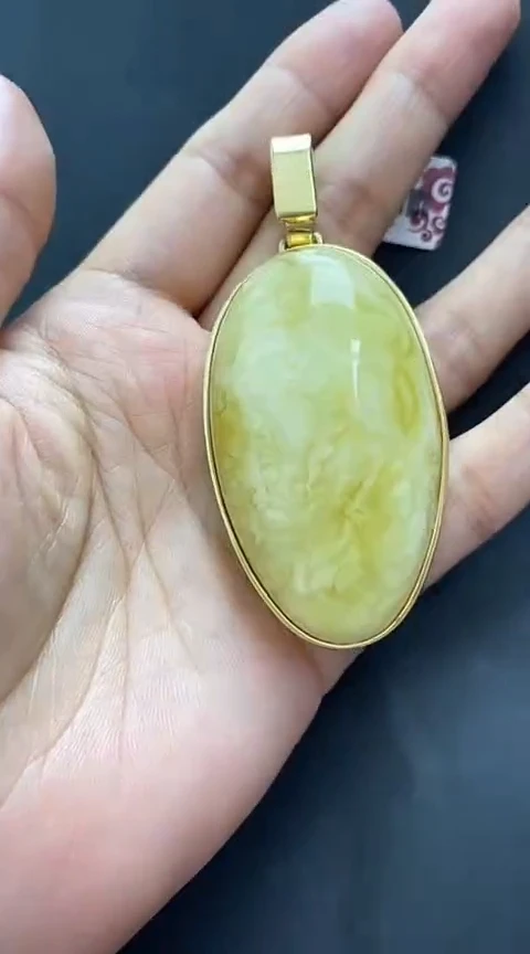 银S925镶嵌琥珀裸石蜜蜡吊坠