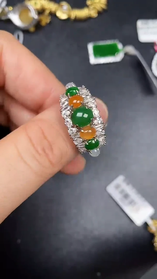 银S925镶嵌戒指翡翠1030