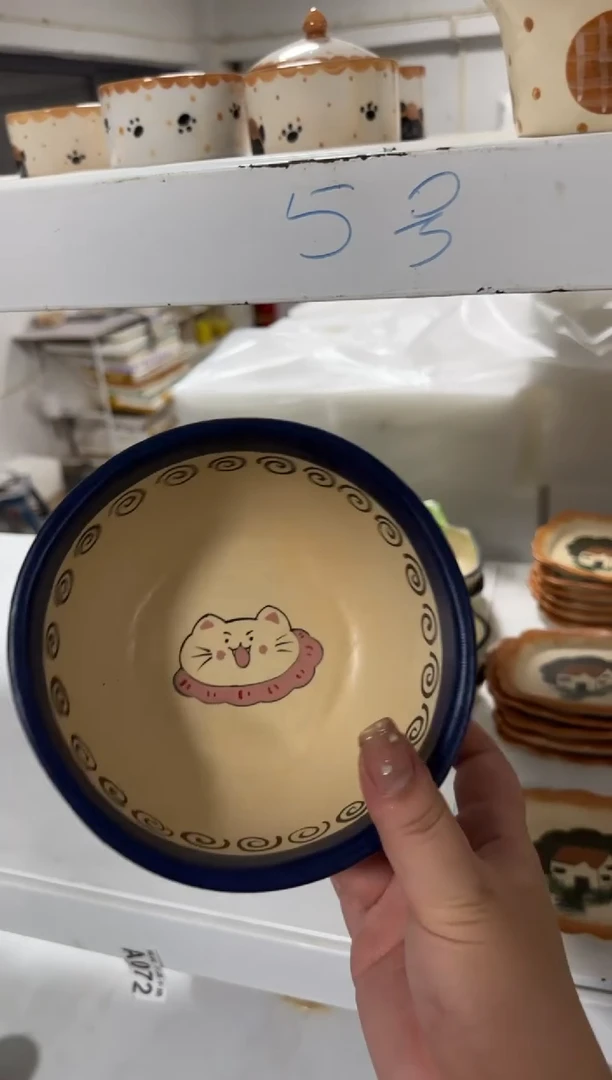 陶瓷蓝色猫咪碗【十里高温釉下彩陶瓷】