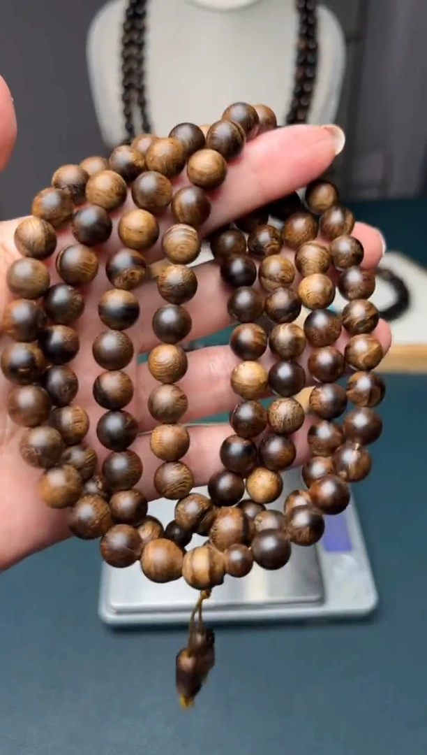 沉香手串8mm108越南芽庄白奇楠沉水留疤