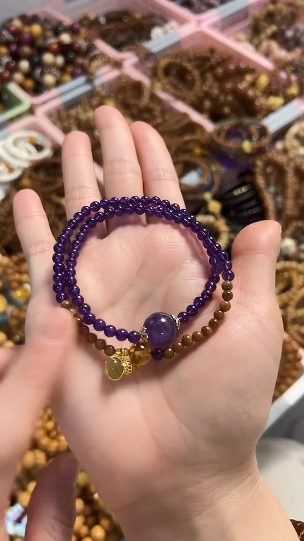 未镶嵌手串水晶天然紫水晶搭配库克双圈4mm