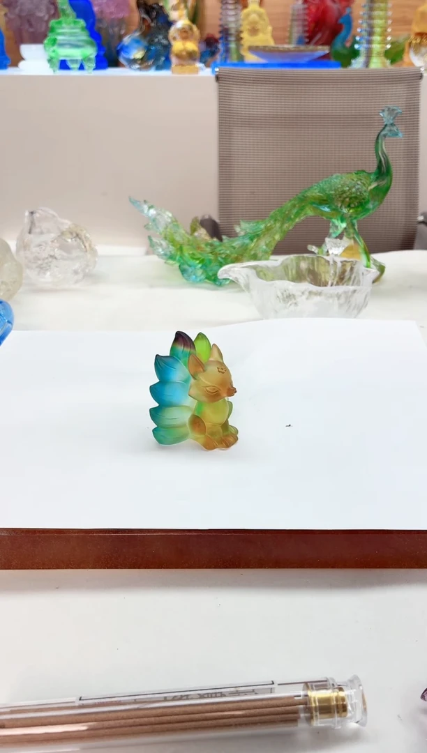 手工艺品琉璃彩色小狐狸小摆件5公分