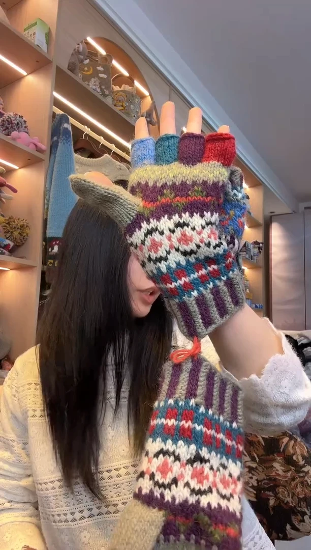 羊毛百羊毛青花瓷手套