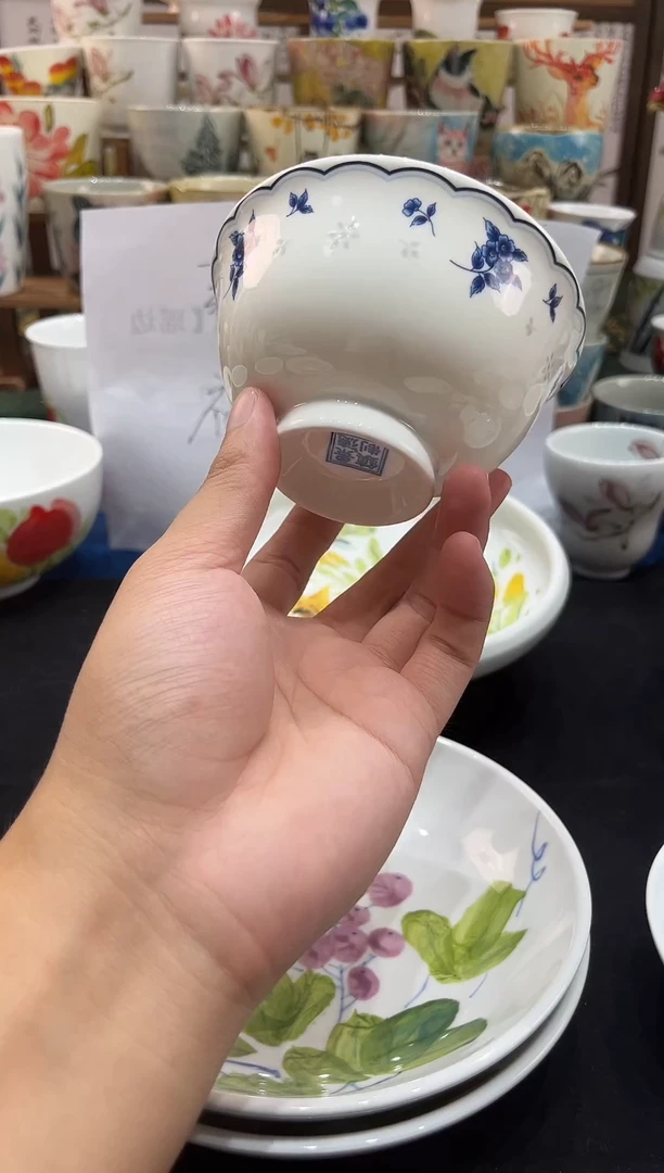 瓷片景德镇高温釉下手工手绘高白泥陶瓷小碗