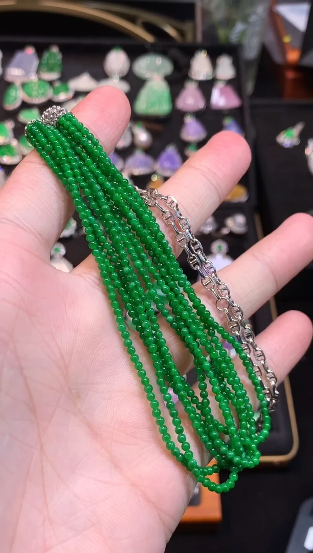 项链未镶嵌翡翠满绿辣阳绿小米珠