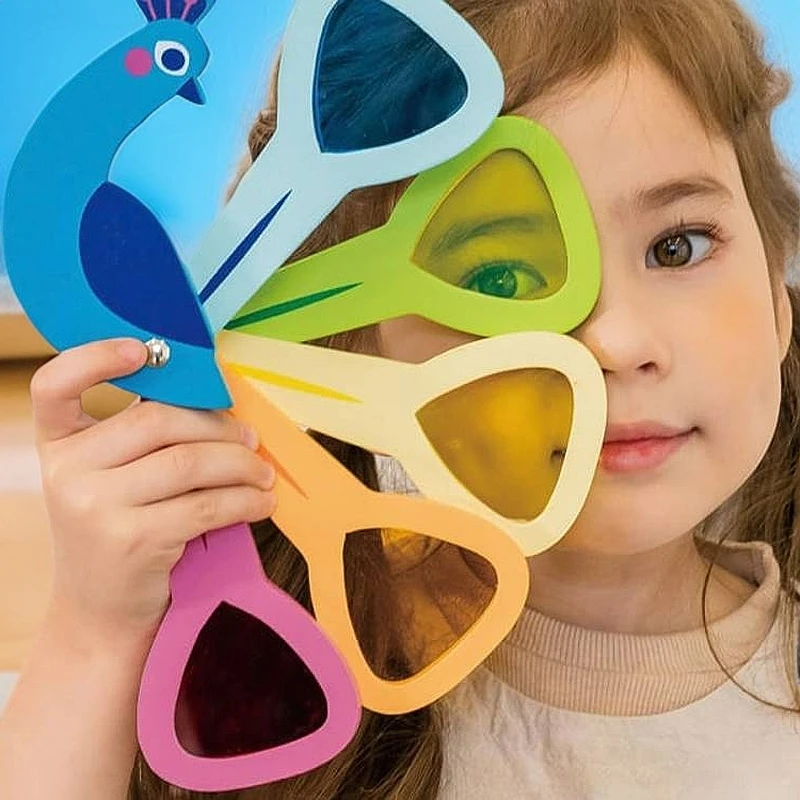 幼儿园彩色透光片五原色科学区教具色彩过滤板认知颜色叠加变色片