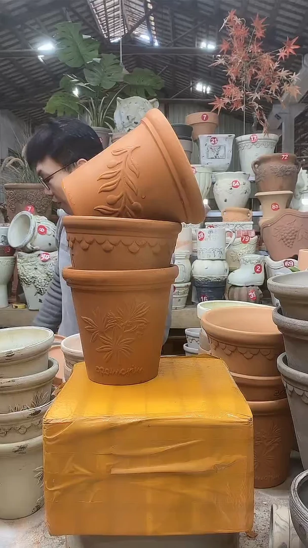 【闪购商品】缸3个16*15红陶巴洛克香草橄榄无托