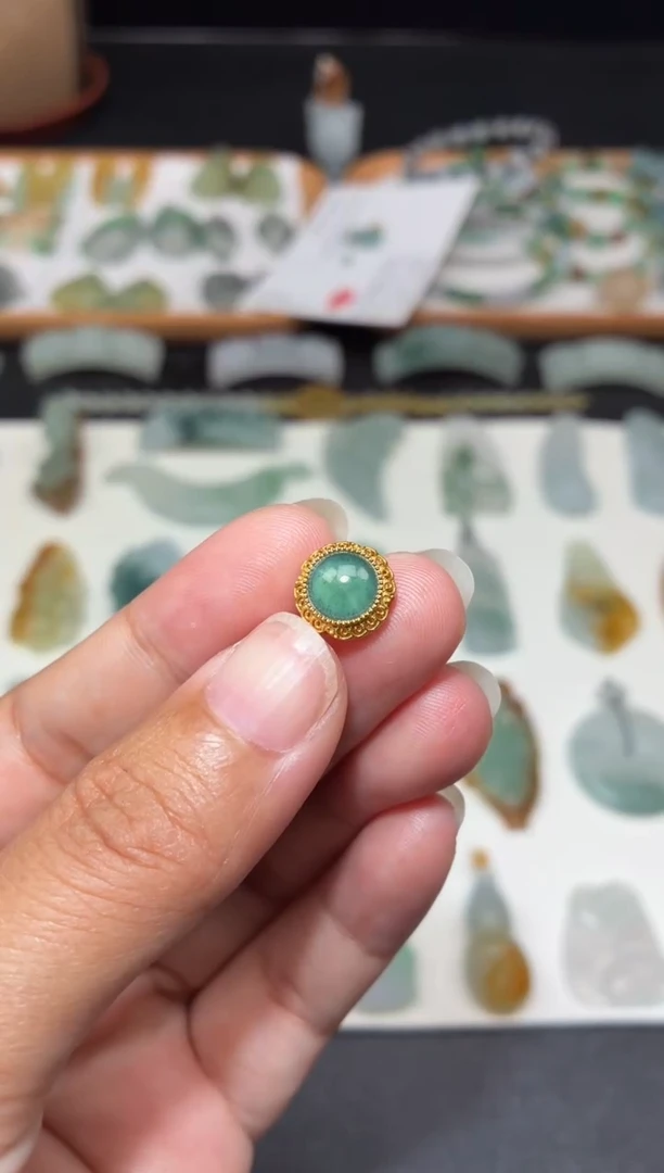 翡翠配石危料 S925银镶蛋面配件