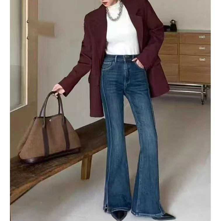 【晨浠定制】新款气质显瘦微喇牛仔裤977