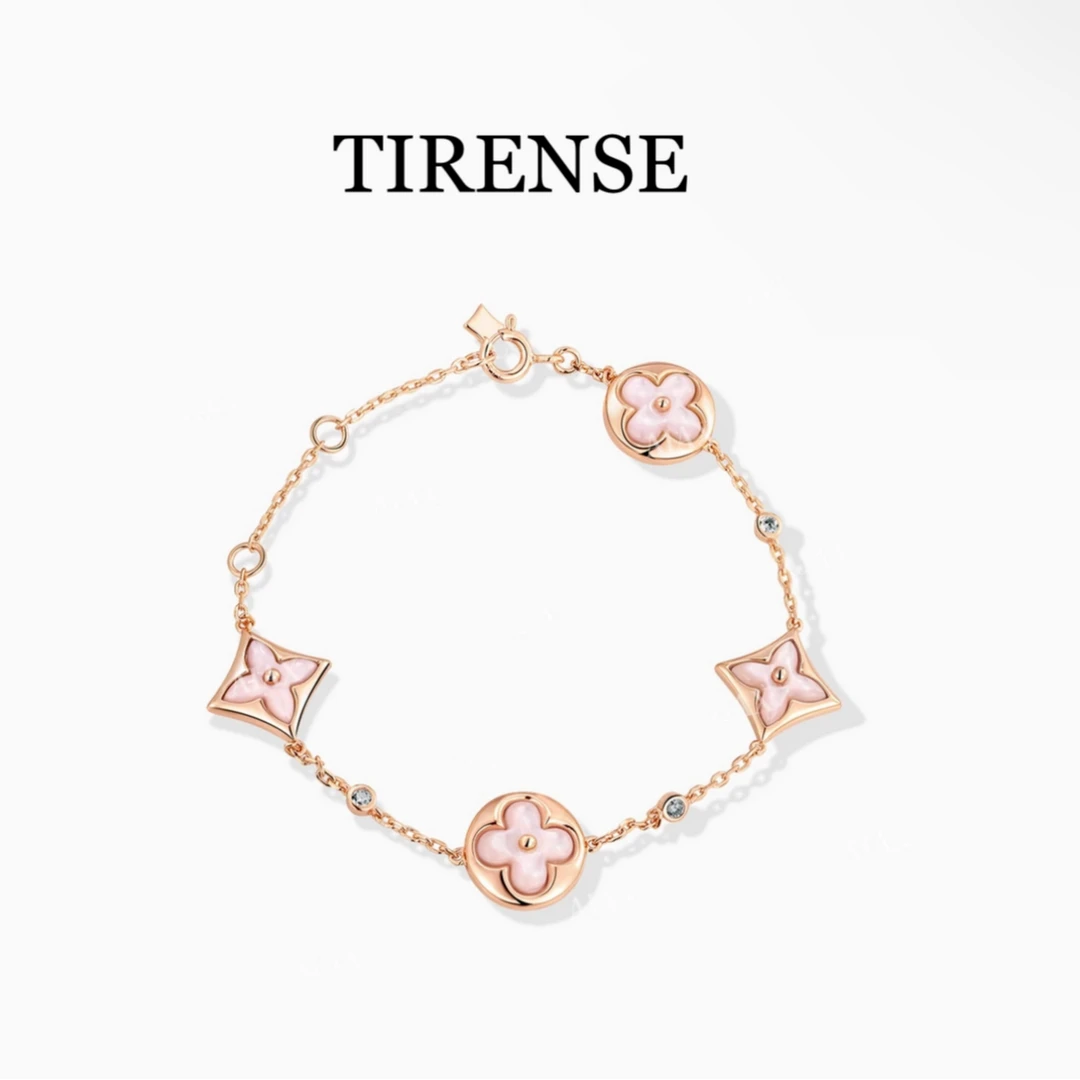 TIRENSE/狄伦斯 铜合金手链 镀18K金设计师款轻奢粉老花手链