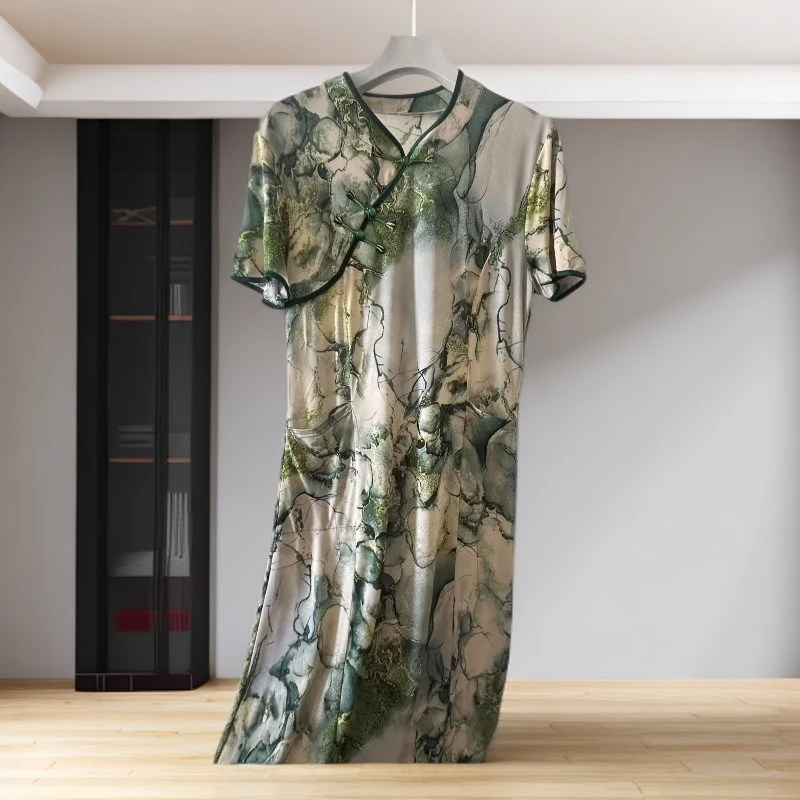 10108-日常春显瘦旗袍连衣裙新款年轻复古修身礼服妈妈装【F仓】