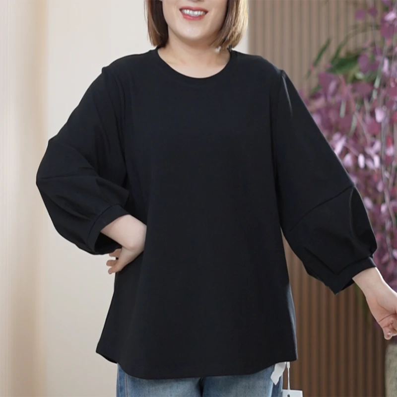 泡泡袖秘鲁棉T恤女大码弹力百搭显瘦麒麟臂拜拜肉可入小蛮腰上衣