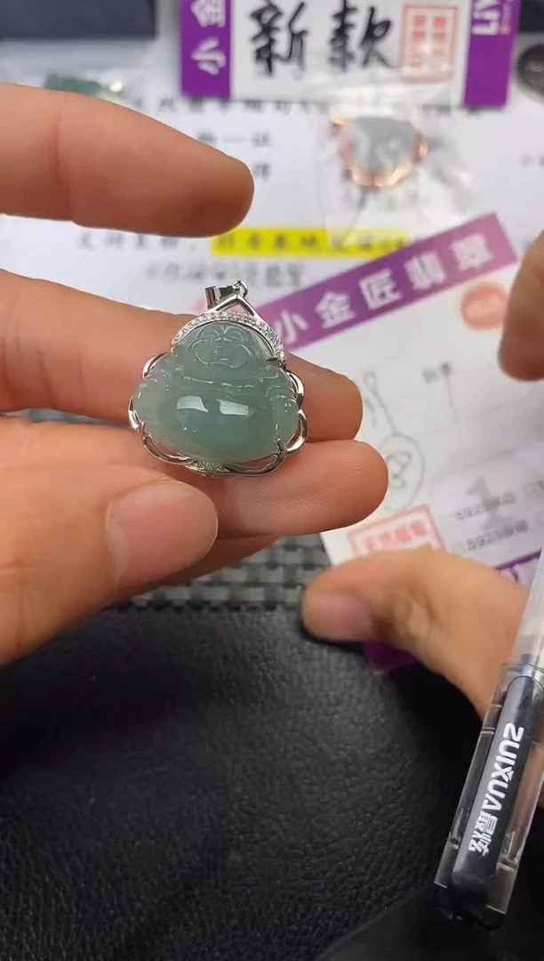 颈饰银S925镶嵌翡翠大*女挂件