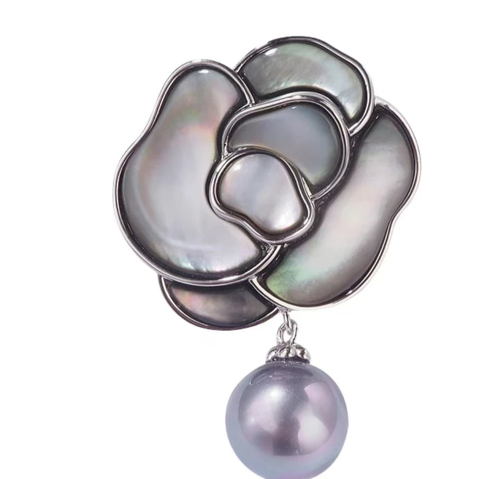 合金贝壳胸针 禧娘娘高端大气磁吸胸针-黑贝牡丹X1054精致优雅