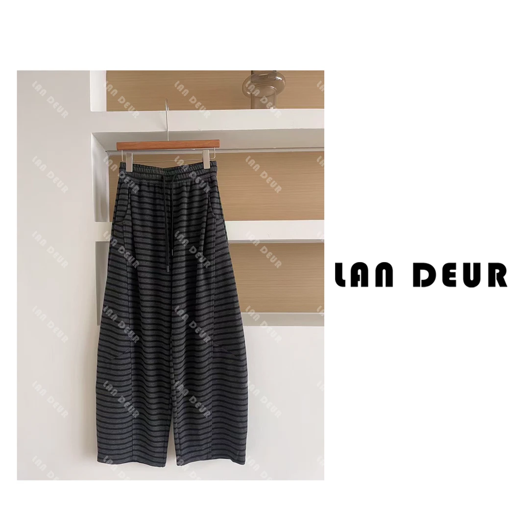 JIUJIU【比例速写】时尚百搭休闲极简风宽松显瘦条纹秋冬休闲裤女