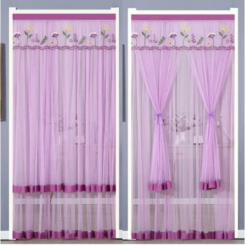 免打孔安装门帘夏季防蚊蝇门帘双纱双开蕾丝纱帘卧室家用隔断帘子