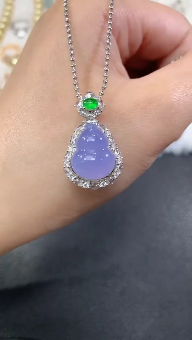 吊坠(不含链)18K金镶嵌翡翠A77  紫货有一定色差