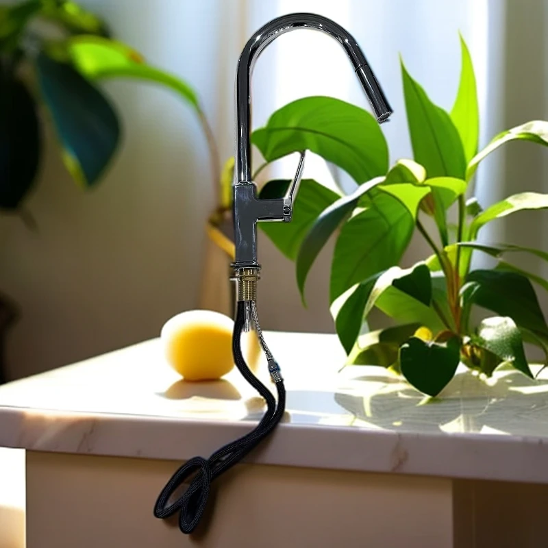 M抽拉厨房抽拉冷热水龙头厨盆洗菜盆水龙头洗碗池家用旋转-海豚