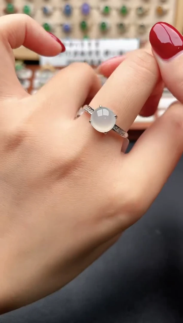 银S925镶嵌戒指翡翠一物一证一礼盒