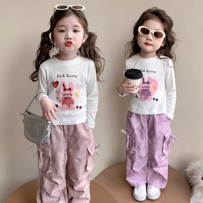 童装春装2025新款女童春秋季长袖工装裤套装洋气韩版休闲两件套