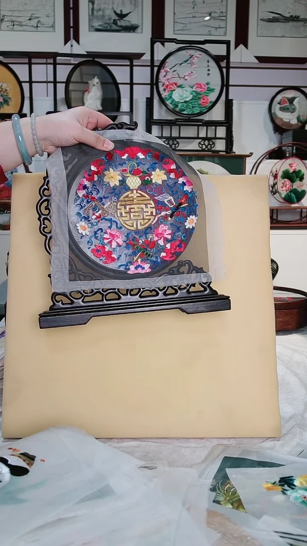 【闪购商品】织绣龙头架暗八仙双面绣摆件