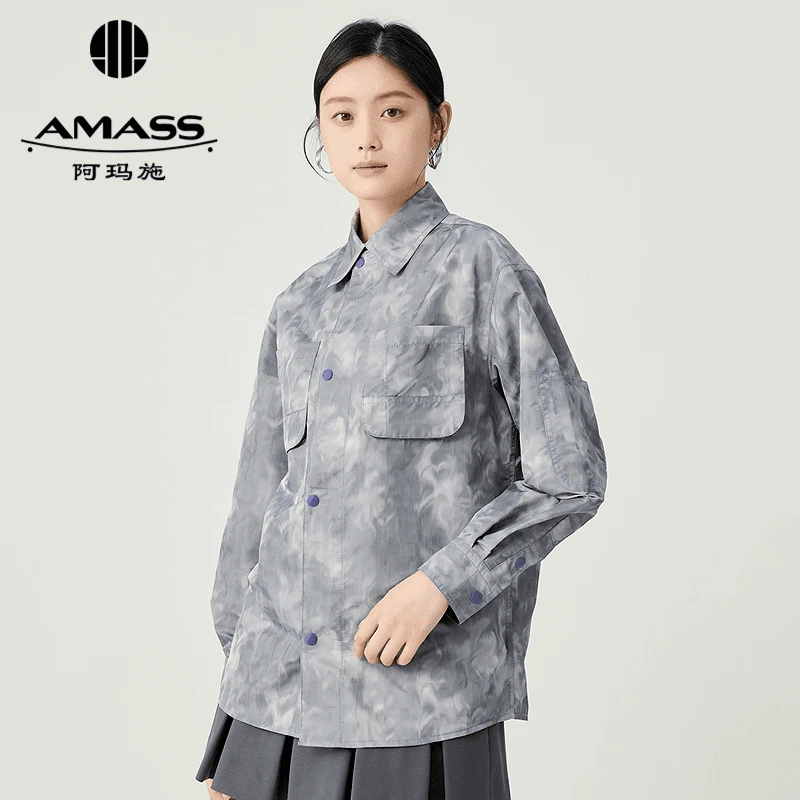 阿玛施AMASS新款女装通勤休闲简约气质慵懒氛围感亚麻衬衫5300913