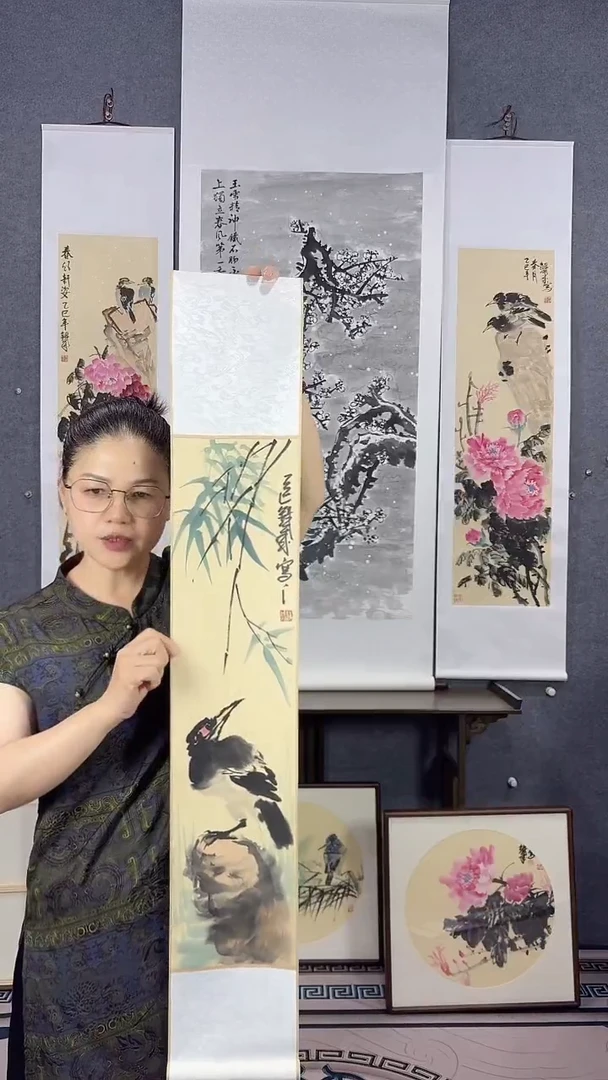 国画105*17吴铁成手绘作品卷轴